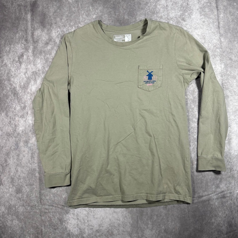 Dutch Bros Coffee Mens Large Sage Green Long Sleeve Pocket Graphic T-Shirt 1992 - Picture 1 of 9
